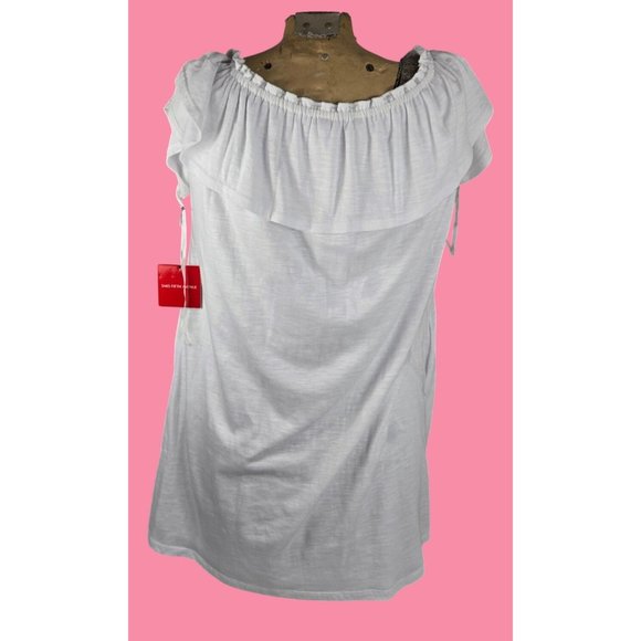 NWT White Ruffle Off-Shoulder lined Top By Saks Fifth Avenue Boho cottage - Picture 2 of 11